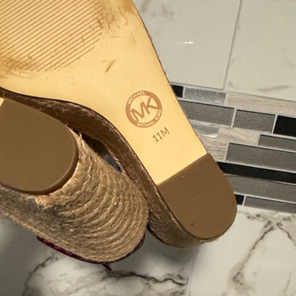 Michael Kors Burgundy and Tan Wedge Sandals - Picture 13 of 16